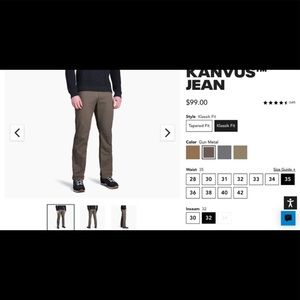 Kuhl Men’s Kanvus Jean. Tan W35 L32. Klassic Fit.